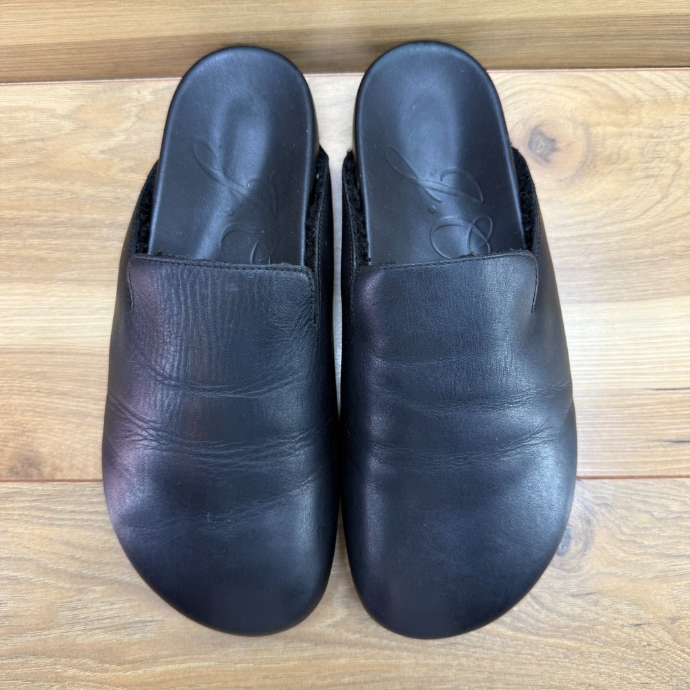 J Crew Pacific Sherpa Lined Clogs 8.5 Black Leather Slip On Minimalist Backless